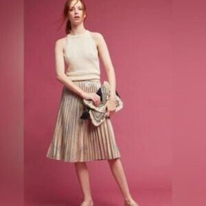 Zara Trafaluc Collection Pleated Knee Length Tulle Skirt Gold Metallic Medium